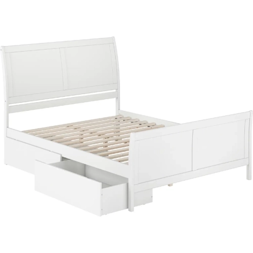 Portland Queen Platform Bed w/ Footboard & Storage Drawers in White Wood