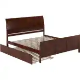 Portland King Platform Bed w/ Footboard & Twin XL Trundle in Walnut Wood