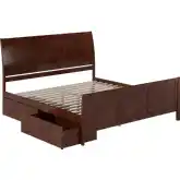 Portland King Platform Bed w/ Footboard & Storage Drawers in Walnut Wood