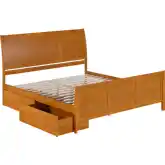 Portland King Platform Bed w/ Footboard & Storage Drawers in Light Toffee Wood