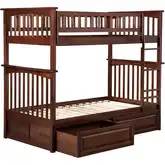 Columbia Twin over Twin Bunk Bed with 2 Raised Panel Drawers in Antique Walnut