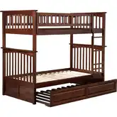 Columbia Twin over Twin Bunk Bed with Raised Panel Trundle in Antique Walnut