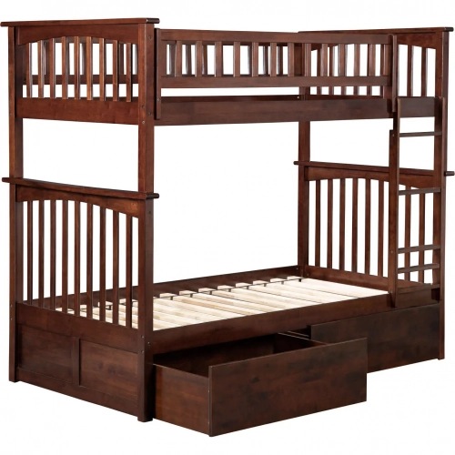 Columbia Twin over Twin Bunk Bed with Urban Bed Drawers in Walnut