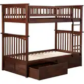 Columbia Twin over Twin Bunk Bed with Urban Bed Drawers in Walnut