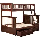 Columbia Twin over Full Bunk Bed with 2 Raised Panel Drawers in Antique Walnut