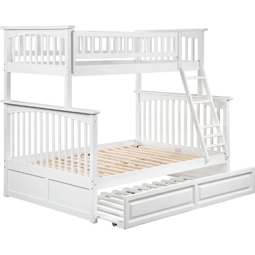 Columbia Twin over Full Bunk Bed with Raised Panel Trundle in White