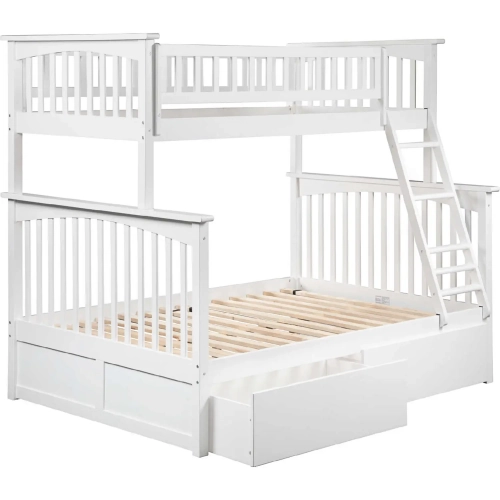 Columbia Twin over Full Bunk Bed with Urban Bed Drawers in White