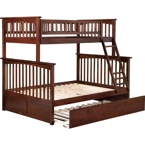 Columbia Bunk Bed Twin over Full & Full Urban Trundle Bed in Walnut