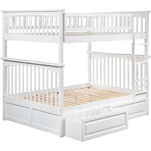 Columbia Full over Full Bunk Bed with 2 Raised Panel Bed Drawers in White