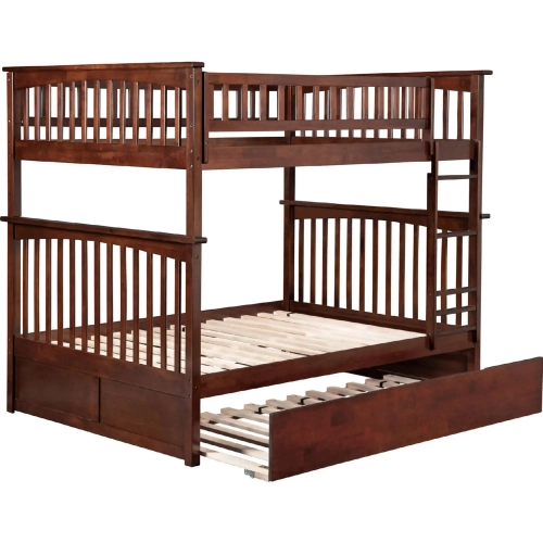 Columbia Bunk Bed Full over Full & Full Urban Trundle Bed in Walnut