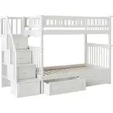 Columbia Staircase Twin over Twin Bunk Bed with 2 Raised Panel Drawers in White