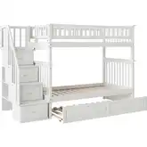 Columbia Staircase Twin over Twin Bunk Bed with Raised Panel Trundle in White
