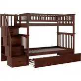 Columbia Staircase Twin over Twin Bunk Bed with Urban Trundle Bed in Walnut