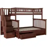 Columbia Staircase Twin over Full Bunk Bed with 2 Raised Panel Drawers in Antique Walnut