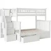 Columbia Staircase Twin over Full Bunk Bed with Urban Bed Drawers in White