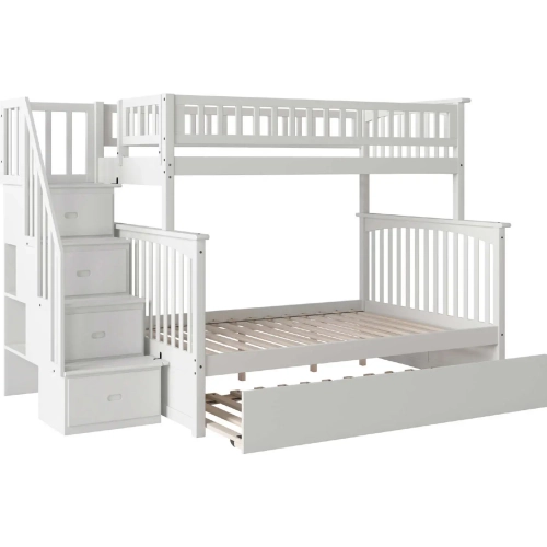 Columbia Staircase Bunk Bed Twin over Full & Full Urban Trundle Bed in White