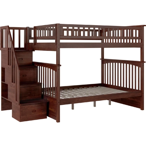Columbia Staircase Full over Full Bunk Bed in Antique Walnut