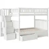 Columbia Staircase Full over Full Bunk Bed with 2 Raised Panel Bed Drawers in White