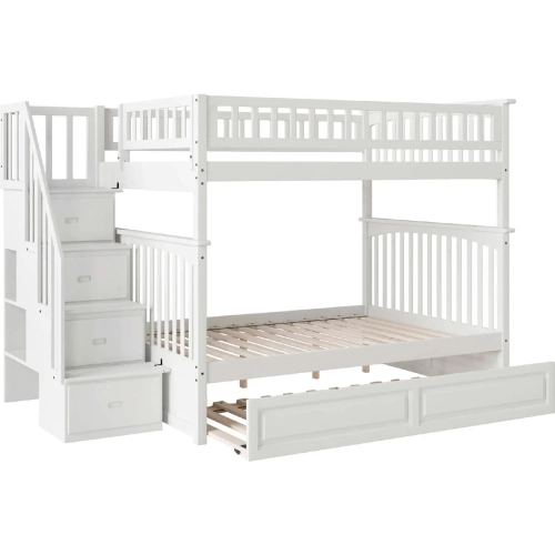 Columbia Staircase Full over Full Bunk Bed with Raised Panel Trundle in White