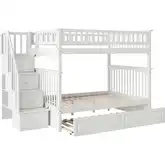 Columbia Staircase Full over Full Bunk Bed with Raised Panel Trundle in White