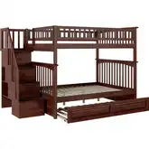 Columbia Staircase Full over Full Bunk Bed with Raised Panel Trundle in Antique Walnut