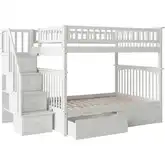 Columbia Staircase Full over Full Bunk Bed with Urban Bed Drawers in White