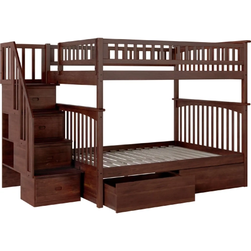 Columbia Staircase Full over Full Bunk Bed with Urban Bed Drawers in Walnut