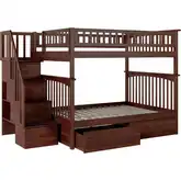 Columbia Staircase Full over Full Bunk Bed with Urban Bed Drawers in Walnut