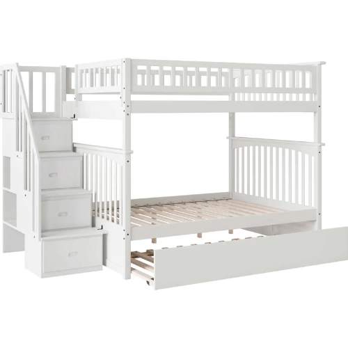 Columbia Staircase Full over Full Bunk Bed with Urban Trundle Bed in White