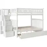 Columbia Staircase Full over Full Bunk Bed with Urban Trundle Bed in White