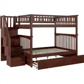 Columbia Staircase Full over Full Bunk Bed with Urban Trundle Bed in Walnut