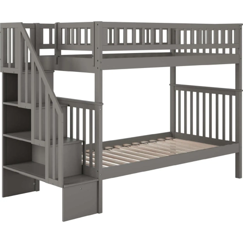 Woodland Staircase Twin over Twin Bunk Bed in Grey
