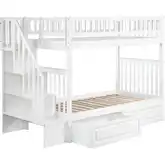 Woodland Staircase Twin over Twin Bunk Bed with 2 Raised Panel Drawers in White