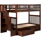Woodland Staircase Twin over Twin Bunk Bed with 2 Raised Panel Drawers in Antique Walnut