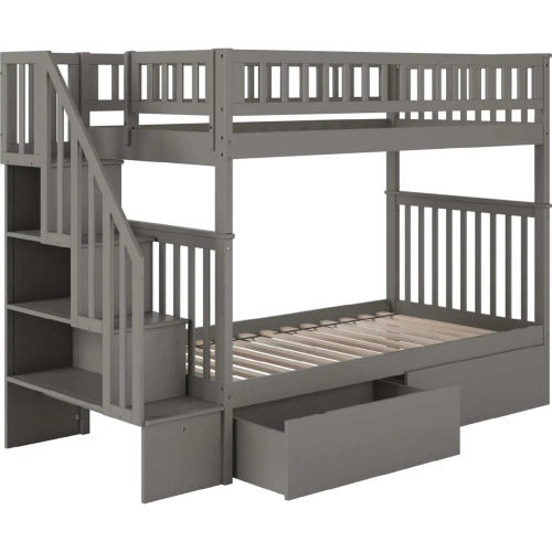 Woodland Staircase Twin over Twin Bunk Bed & 2 Urban Drawers in Grey