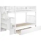 Woodland Staircase Twin over Twin Bunk Bed with Urban Lifestyle Trundle in White