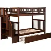 Woodland Staircase Twin over Twin Bunk Bed with Urban Lifestyle Trundle in Antique Walnut
