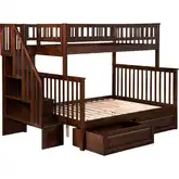 Woodland Staircase Twin over Full Bunk Bed with 2 Raised Panel Drawers in Antique Walnut