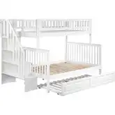 Woodland Staircase Twin over Full Bunk Bed with Twin Raised Panel Trundle in White