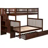 Woodland Staircase Twin over Full Bunk Bed with Twin Raised Panel Trundle in Antique Walnut