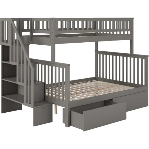 Woodland Staircase Twin over Full Bunk Bed & 2 Urban Drawers in Grey