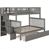 Woodland Staircase Twin over Full Bunk Bed with Turbo Charger & Full Trundle in Grey