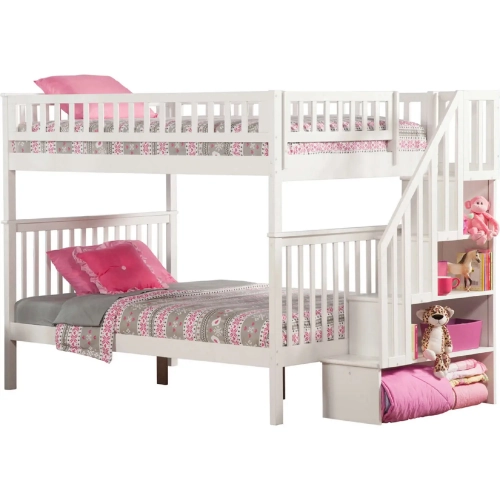 Woodland Staircase Full over Full Bunk Bed in White