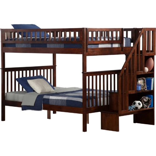 Woodland Staircase Full over Full Bunk Bed in Antique Walnut