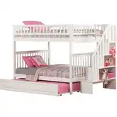 Woodland Staircase Full over Full Bunk Bed with Twin Raised Panel Trundle in White