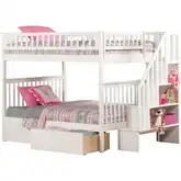 Woodland Staircase Full over Full Bunk Bed with 2 Urban Lifestyle Bed Drawers in White