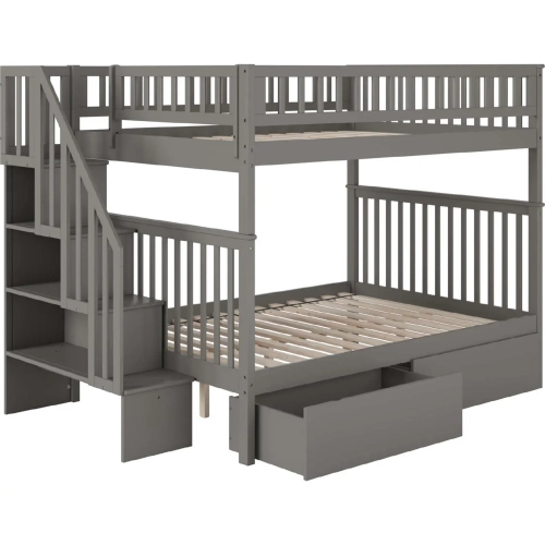 Woodland Staircase Full over Full Bunk Bed & 2 Urban Drawers in Grey