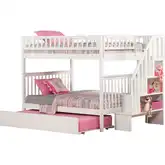 Woodland Staircase Bunk Bed Full over Full & Full Urban Trundle Bed in White