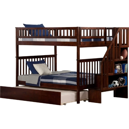 Woodland Staircase Bunk Bed Full over Full & Full Urban Trundle Bed in Walnut
