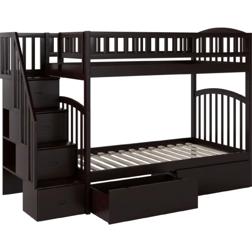 Westbrook Staircase Twin over Twin Bunk Bed with 2 Urban Bed Drawers in Espresso